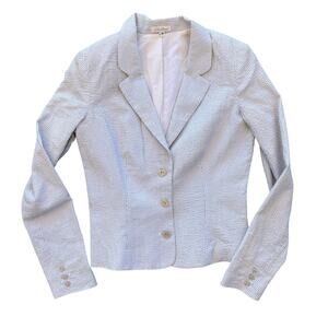 shoshanna searsucker blue white blazer women's size 4 darling seashell buttons